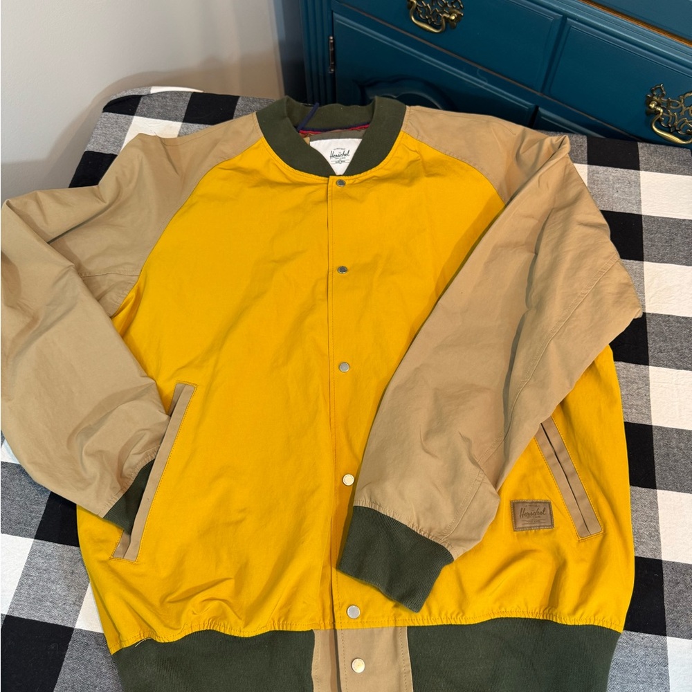 Herschel Supply Company Yellow and Tan Bomber Jacket with Olive Trim NWOT